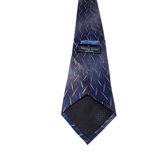 Meeting Street Blue Abstract Pattern Silk Classic Designer Tie Business Preppy - Picture 4 of 12